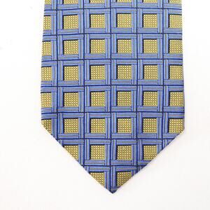 Jos A Banks Tie Mens 59 in Silk Blu Gold Geo 3D Recessed Square Frames Cool